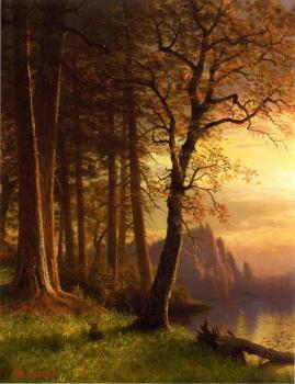 Albert Bierstadt : Sunset in California Yosemite